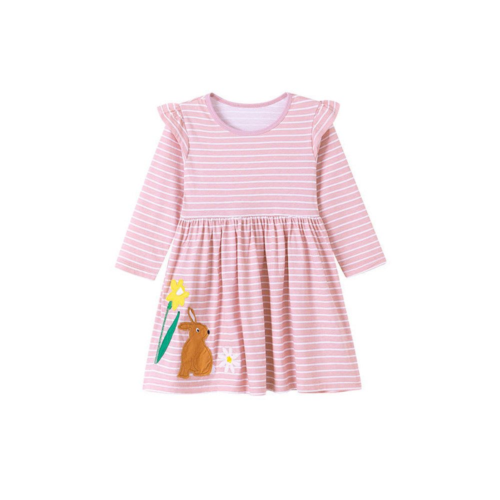 MyKids-USA® Striped and Cartoon Pattern Long Sleeves Dress for Stylish Girls
