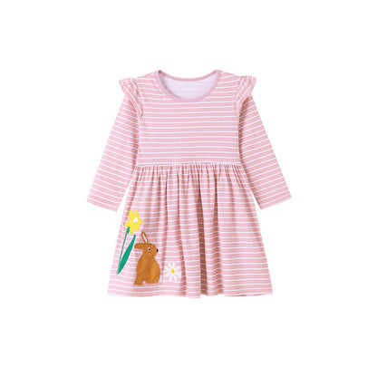 MyKids-USA® Striped and Cartoon Pattern Long Sleeves Dress for Stylish Girls