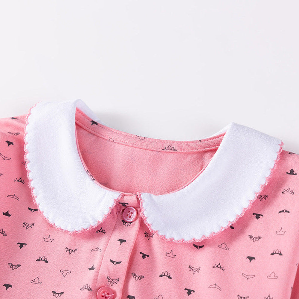 MyKids-USA® Geometric Pattern Long Sleeves Dress with Peter Pan Collar for Stylish Girls
