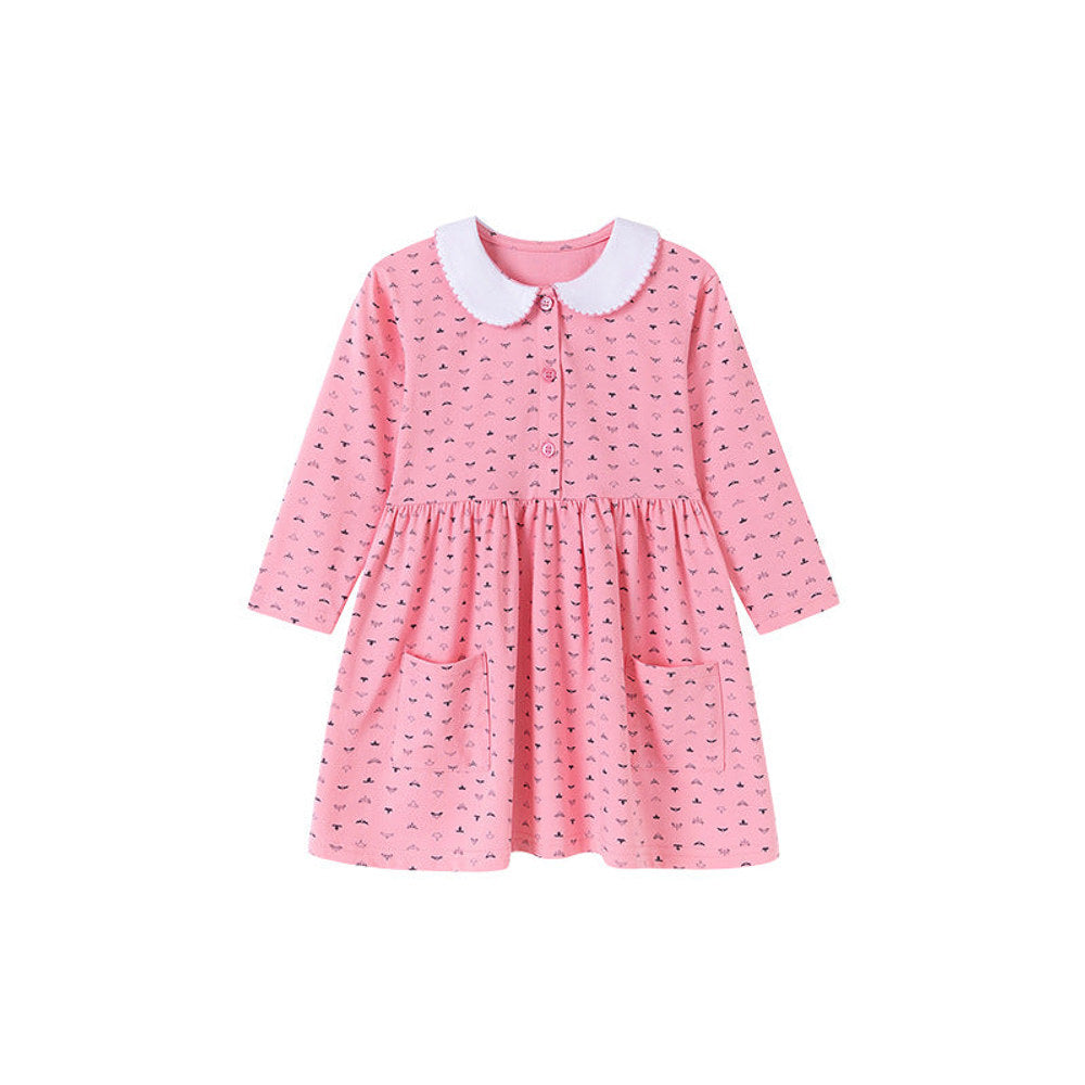 MyKids-USA® Geometric Pattern Long Sleeves Dress with Peter Pan Collar for Stylish Girls