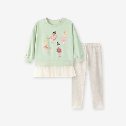 MyKids-USA® Girls Princess Cartoon Pattern Long Sleeves Sweatshirt and Grey Pants Clothing Set