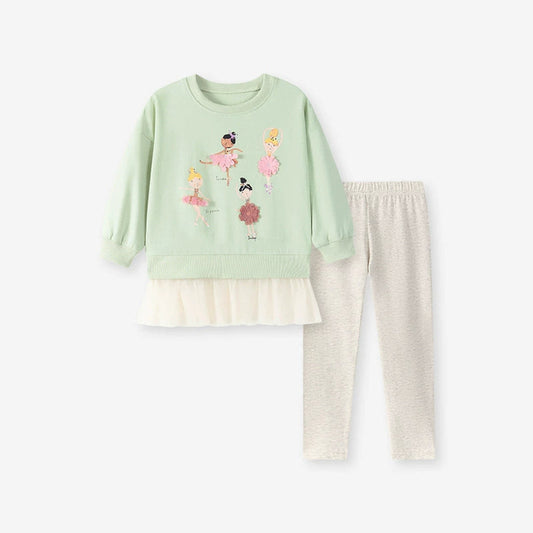 MyKids-USA® Girls Princess Cartoon Pattern Long Sleeves Sweatshirt and Grey Pants Clothing Set