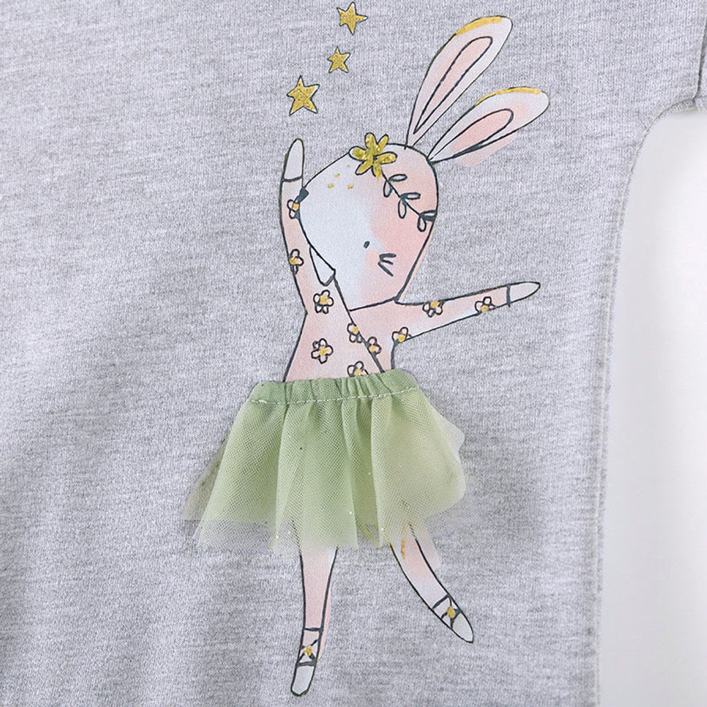 MyKids-USA® Girls Animals Cartoon Pattern Long Sleeves Tulle Decorated Sweatshirt and Pink Pants Clothing Set