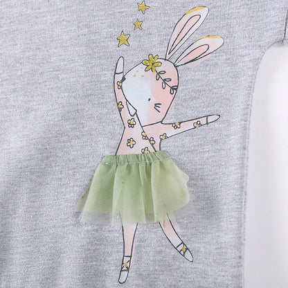 MyKids-USA® Girls Animals Cartoon Pattern Long Sleeves Tulle Decorated Sweatshirt and Pink Pants Clothing Set