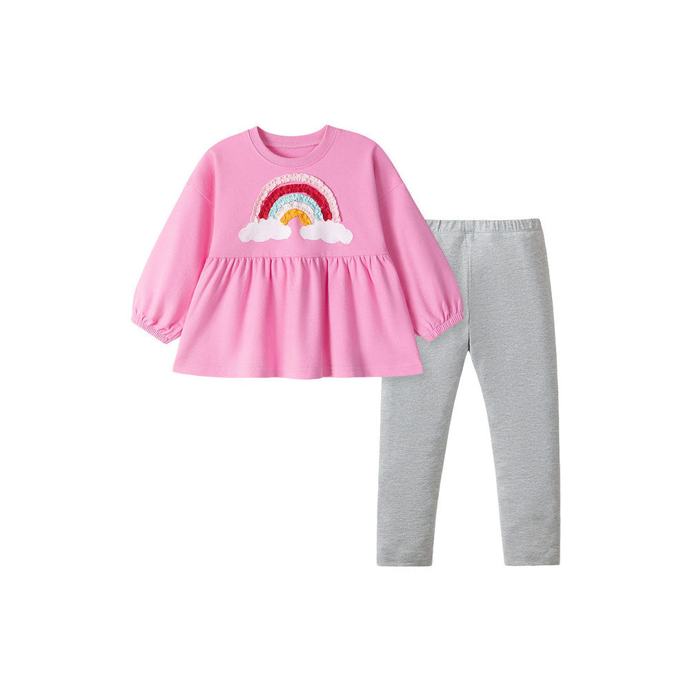 MyKids-USA® Girls Cute Rainbow Pattern Long Sleeves Sweatshirt and Grey Pants Clothing Set