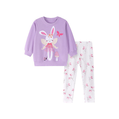 MyKids-USA® Girls Cute Rabbit Cartoon Pattern Long Sleeves Sweatshirt and Floral Pants Clothing Set