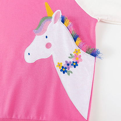 MyKids-USA® Girls Cute Unicorn Cartoon Pattern Long Sleeves Sweatshirt and Purple Pants Clothing Set