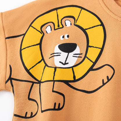 MyKids-USA® Boys Animals Cartoon Pattern Long Sleeves Orange Sweatshirt and Pants Clothing Set