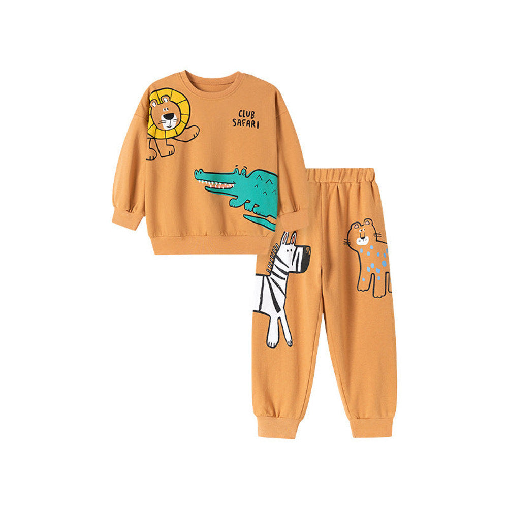 MyKids-USA® Boys Animals Cartoon Pattern Long Sleeves Orange Sweatshirt and Pants Clothing Set