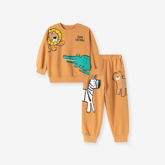 MyKids-USA® Boys Animals Cartoon Pattern Long Sleeves Orange Sweatshirt and Pants Clothing Set