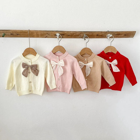 MyKids-USA® Baby Girls Comfortable Butterfly-bow Decorated Knitted Long Sleeves Cardigan