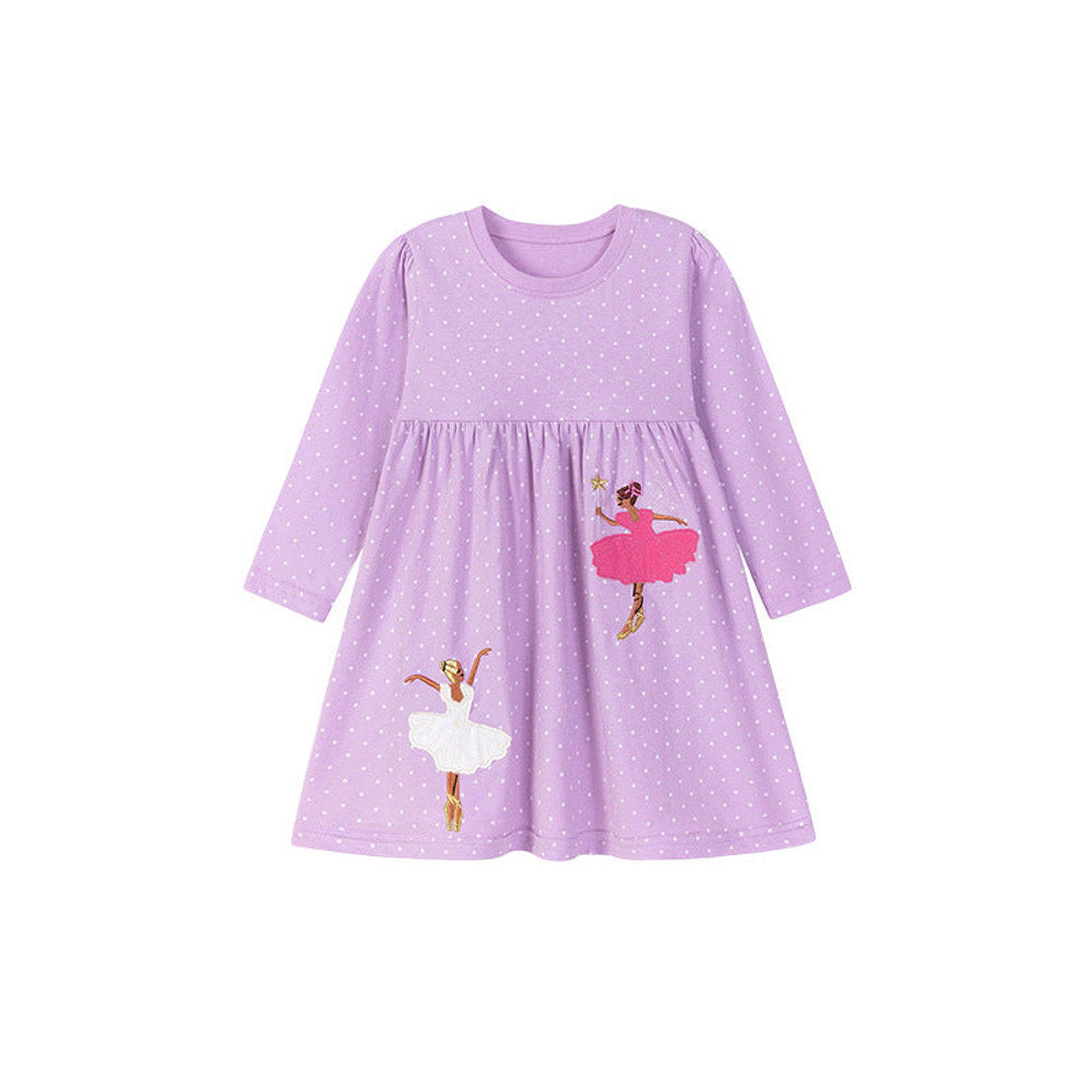 MyKids-USA® Purple Dancers Cartoon Pattern Long Sleeves Dress for Stylish Girls