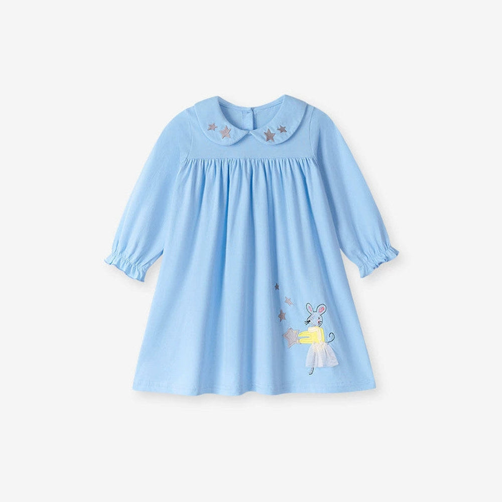 MyKids-USA® Stars and Animals Cartoon Pattern Long Sleeves Dress for Stylish Girls