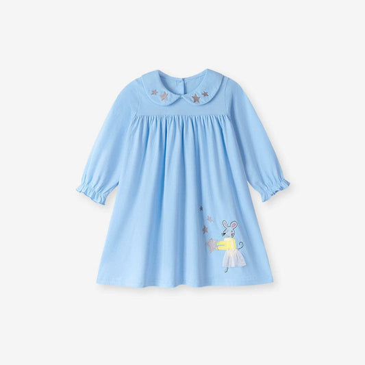 MyKids-USA® Autumn and Spring Arrival Stars and Animals Cartoon Pattern Long Sleeves Dress for Stylish Girls