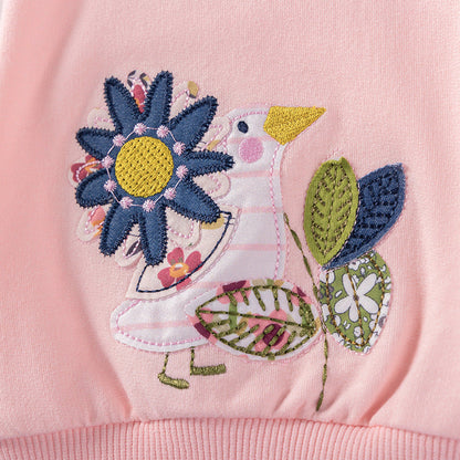 MyKids-USA® Girls Flowers and Animals Cartoon Pattern Long Sleeves Sweatshirt and Floral Pants Clothing Set