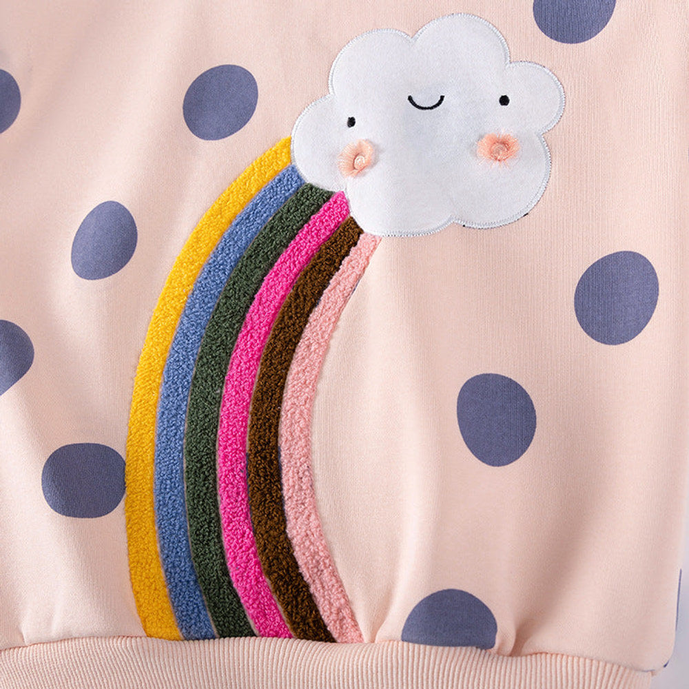 MyKids-USA® Girls Cartoon and Polka Dots Pattern Long Sleeves Sweatshirt and Plain Pants Clothing Set