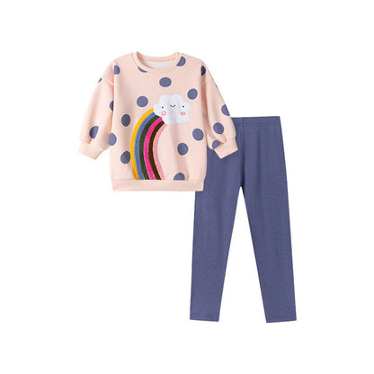 MyKids-USA® Girls Cartoon and Polka Dots Pattern Long Sleeves Sweatshirt and Plain Pants Clothing Set