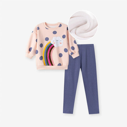 MyKids-USA® Girls Cartoon and Polka Dots Pattern Long Sleeves Sweatshirt and Plain Pants Clothing Set
