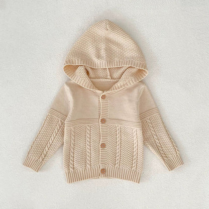 MyKids-USA® Baby Unisex Comfortable Solid Color Geometric Pattern Knitted Long Sleeves Cardigan with Hood