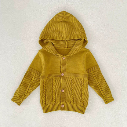 MyKids-USA® Baby Unisex Comfortable Solid Color Geometric Pattern Knitted Long Sleeves Cardigan with Hood