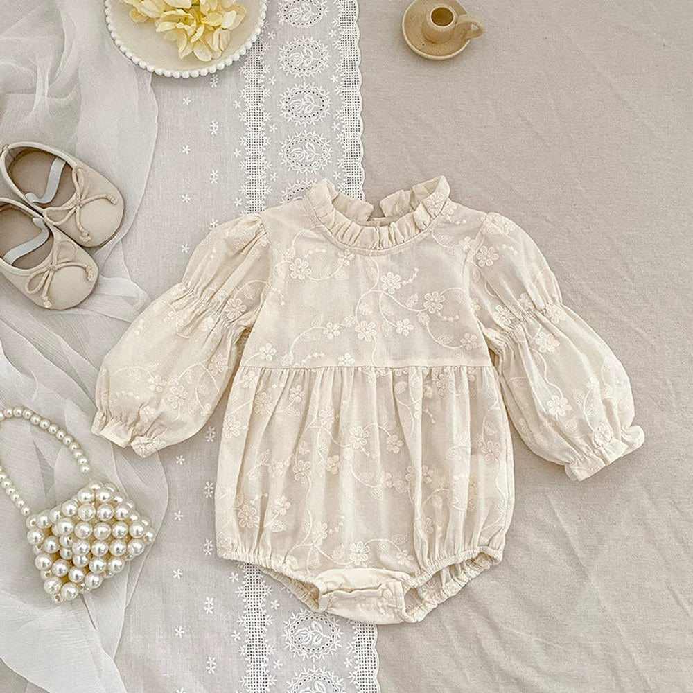 MyKids-USA® Baby Girls French Style Flowers Pattern Long-sleeved bodysuit and Dress – Princess Sister Matching Set