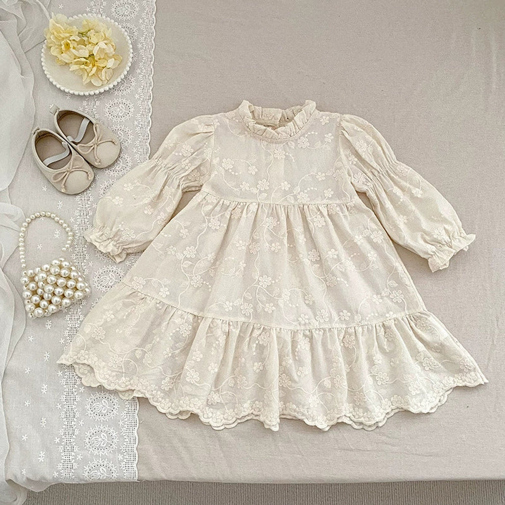 MyKids-USA® Baby Girls French Style Flowers Pattern Long-sleeved bodysuit and Dress – Princess Sister Matching Set