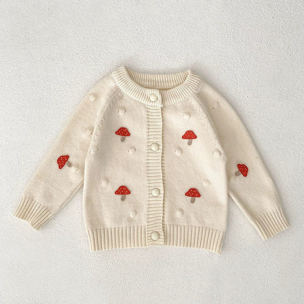 MyKids-USA® Baby Girls Comfortable Mushroom or Butterfly-bows Decorated Knitted Long Sleeves Cardigan