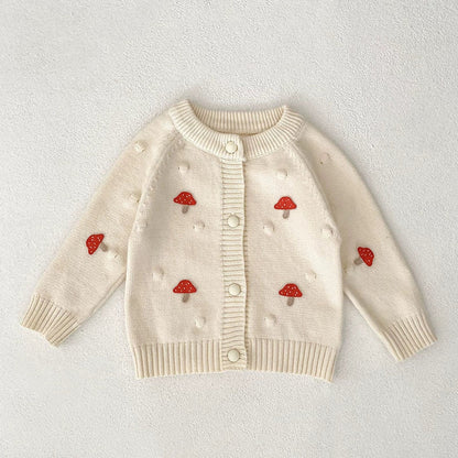 MyKids-USA® Baby Girls Comfortable Mushroom or Butterfly-bows Decorated Knitted Long Sleeves Cardigan