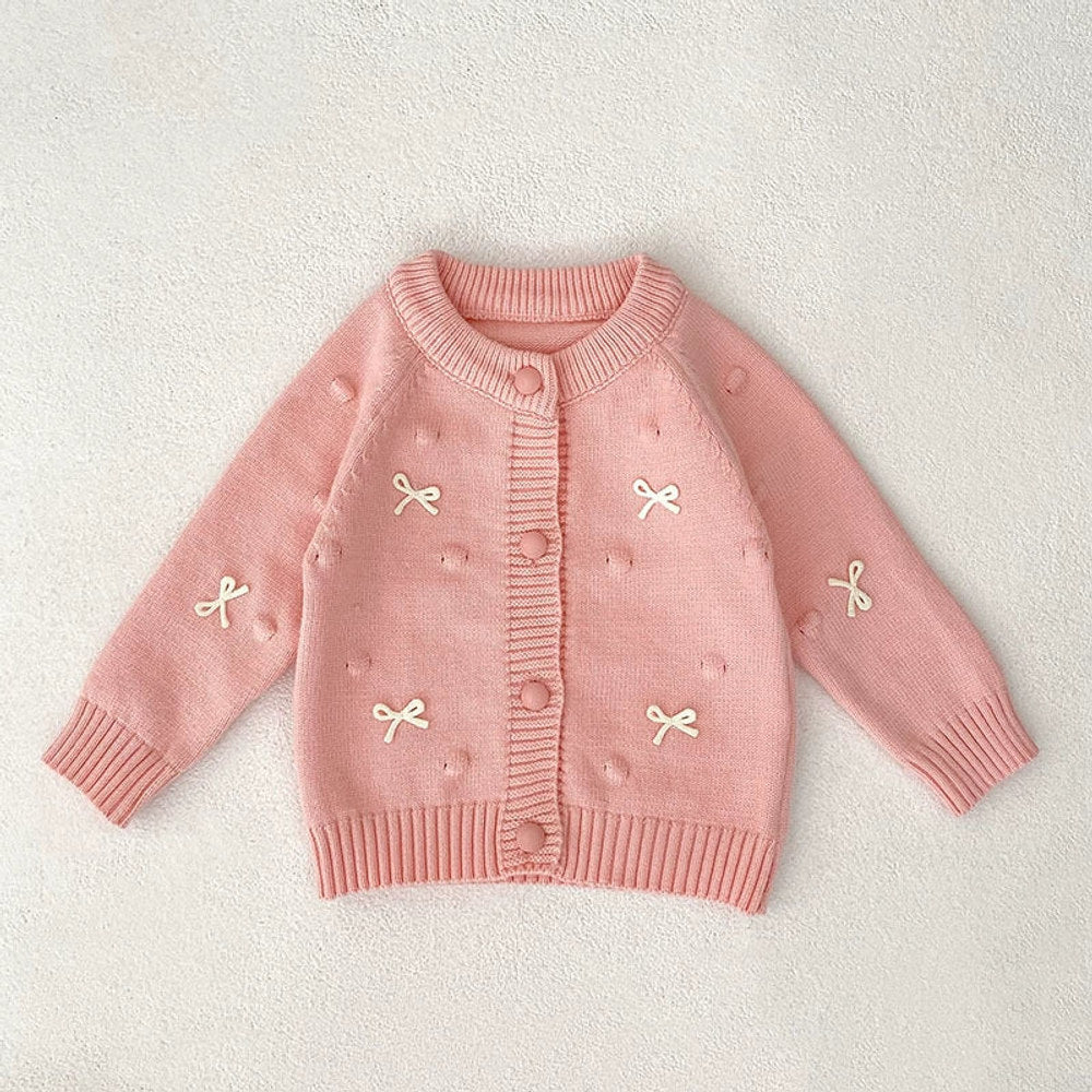 MyKids-USA® Baby Girls Comfortable Mushroom or Butterfly-bows Decorated Knitted Long Sleeves Cardigan