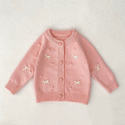 MyKids-USA® Baby Girls Comfortable Mushroom or Butterfly-bows Decorated Knitted Long Sleeves Cardigan