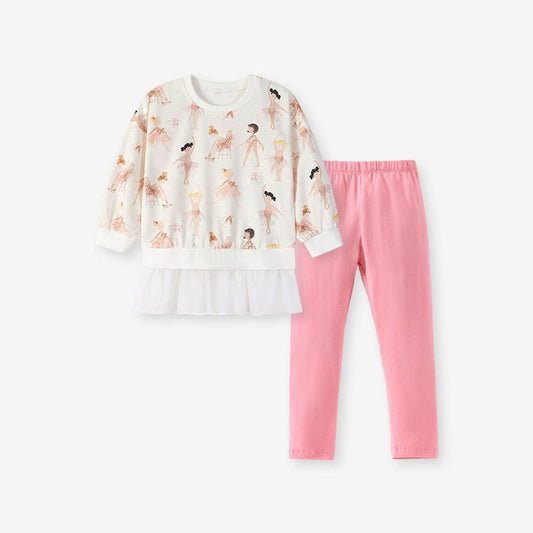 MyKids-USA® Girls Fairy Cartoon Pattern Long Sleeves Sweatshirt and Pink Pants Clothing Set