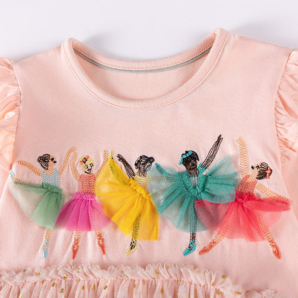 MyKids-USA® Princess Cartoon Pattern Long Sleeves Tulle Patchwork Dress for Stylish Girls