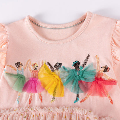 MyKids-USA® Princess Cartoon Pattern Long Sleeves Tulle Patchwork Dress for Stylish Girls