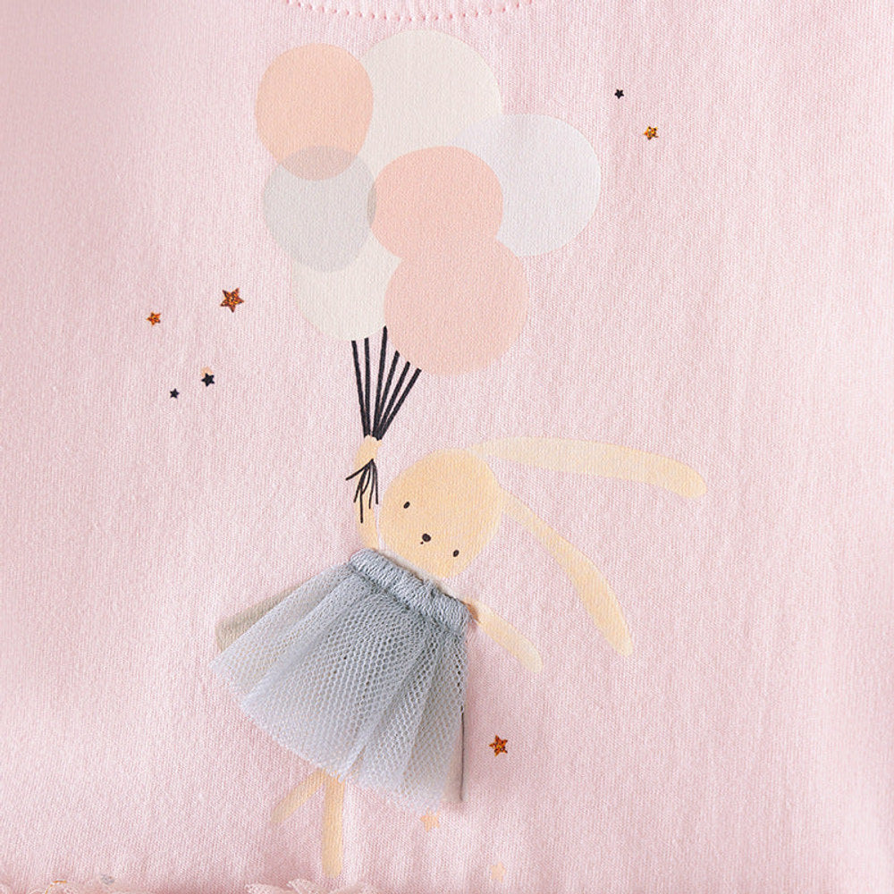 MyKids-USA® Rabbit Cartoon Pattern Long Sleeves Tulle Patchwork Dress for Stylish Girls