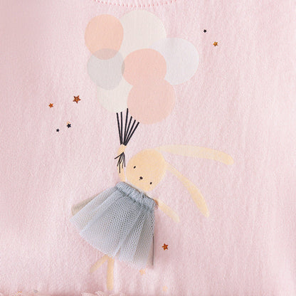 MyKids-USA® Rabbit Cartoon Pattern Long Sleeves Tulle Patchwork Dress for Stylish Girls