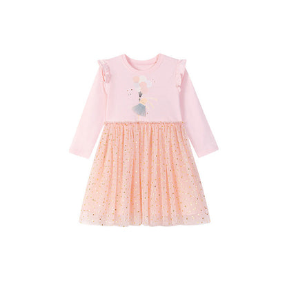 MyKids-USA® Rabbit Cartoon Pattern Long Sleeves Tulle Patchwork Dress for Stylish Girls