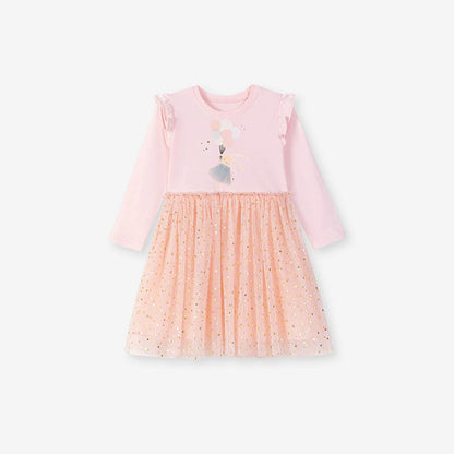 MyKids-USA® Rabbit Cartoon Pattern Long Sleeves Tulle Patchwork Dress for Stylish Girls
