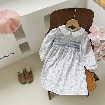 MyKids-USA® Girls Butterfly Pattern Long Sleeves Dress with Collar