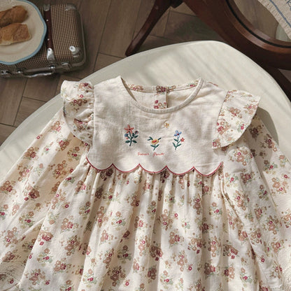 MyKids-USA® Girls French Style Floral Pattern Long Sleeves Dress