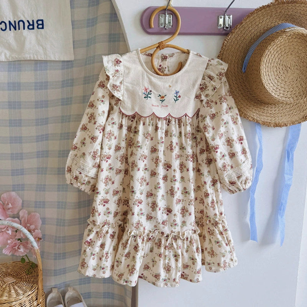 MyKids-USA® Girls French Style Floral Pattern Long Sleeves Dress