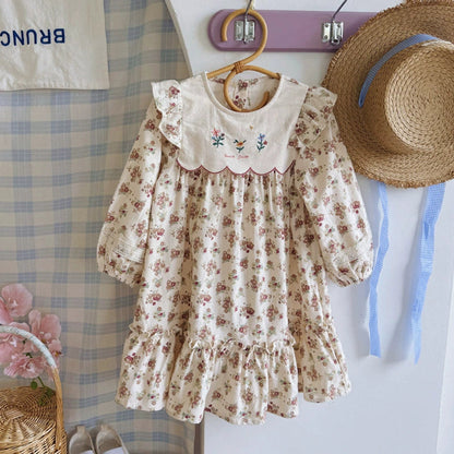 MyKids-USA® Girls French Style Floral Pattern Long Sleeves Dress
