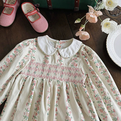 MyKids-USA® Girls Floral and Striped Pattern Long Sleeves Dress