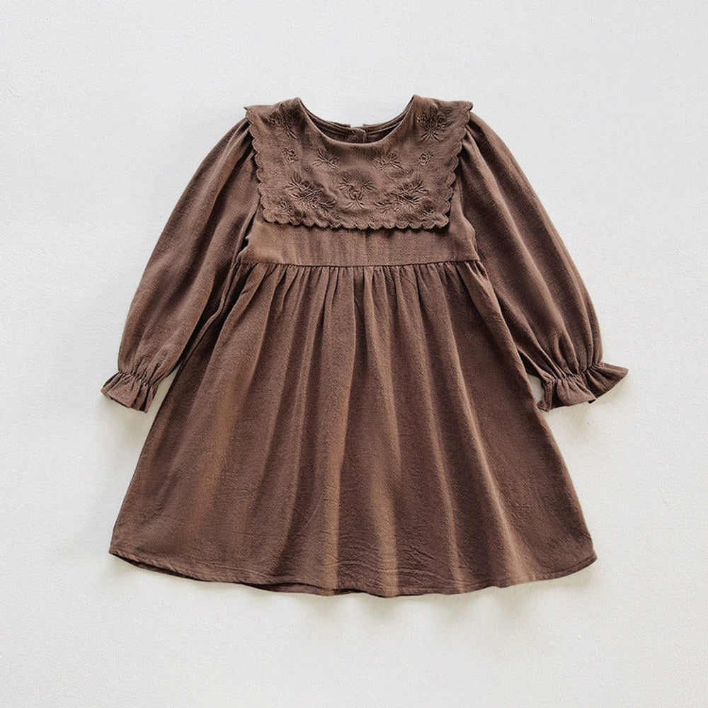 MyKids-USA® Girls Flowers Embroidered Pattern Long Sleeves Dress
