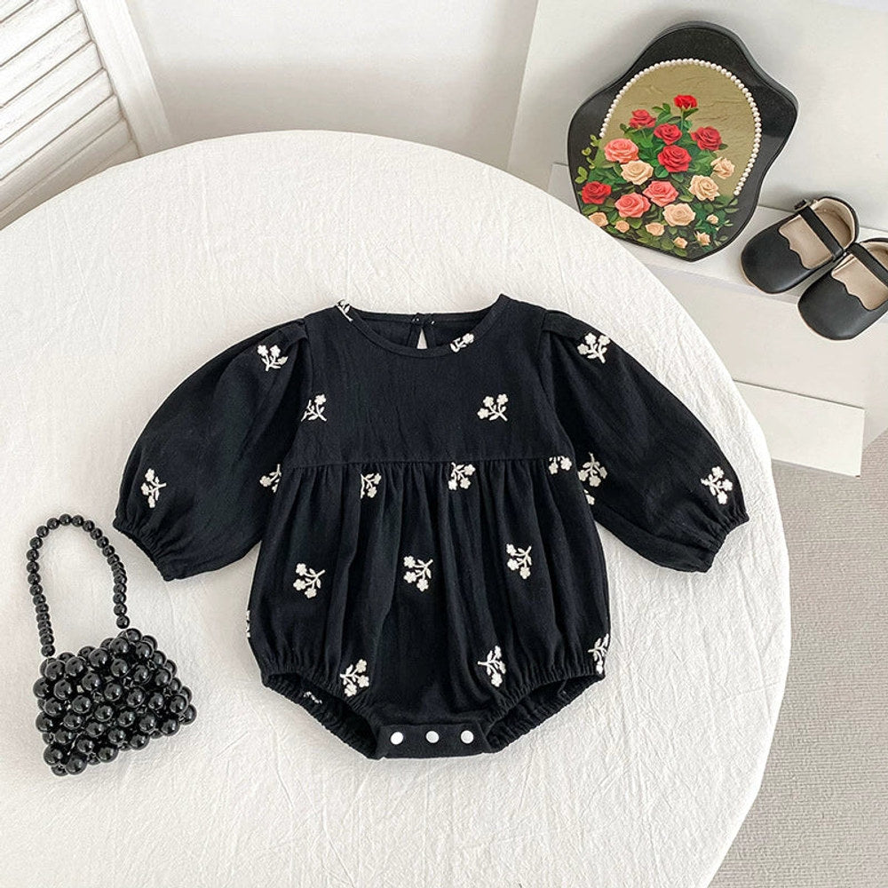 MyKids-USA® Baby Girls Floral Embroidery Pattern Long-sleeved bodysuit and Dress – Princess Sister Matching Set
