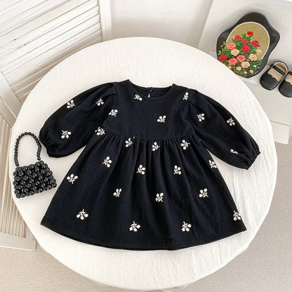 MyKids-USA® Baby Girls Floral Embroidery Pattern Long-sleeved bodysuit and Dress – Princess Sister Matching Set