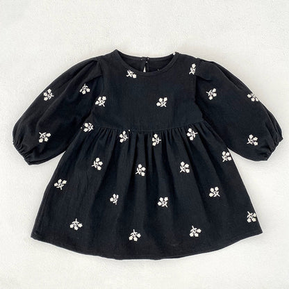 MyKids-USA® Baby Girls Floral Embroidery Pattern Long-sleeved bodysuit and Dress – Princess Sister Matching Set