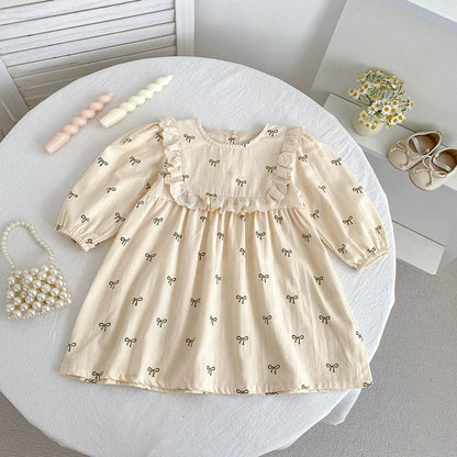 MyKids-USA® Baby Girls Butterfly-bow Pattern Long-sleeved bodysuit and Dress – Princess Sister Matching Set