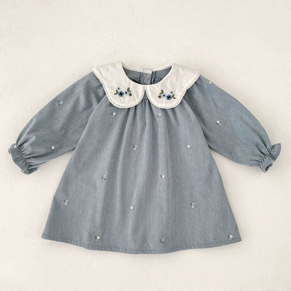 MyKids-USA® Baby Girls Flowers Embroidered Pattern Long-sleeved bodysuit and Dress – Princess Sister Matching Set