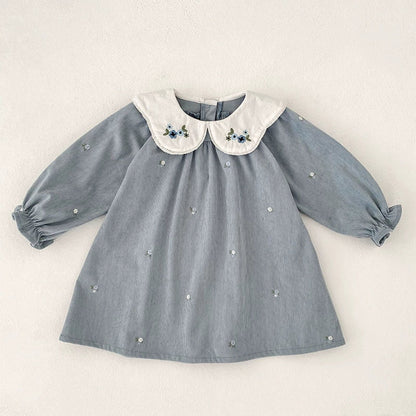 MyKids-USA® Baby Girls Flowers Embroidered Pattern Long-sleeved bodysuit and Dress – Princess Sister Matching Set