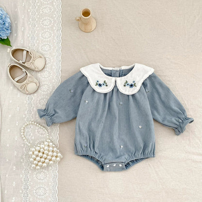 MyKids-USA® Baby Girls Flowers Embroidered Pattern Long-sleeved bodysuit and Dress – Princess Sister Matching Set
